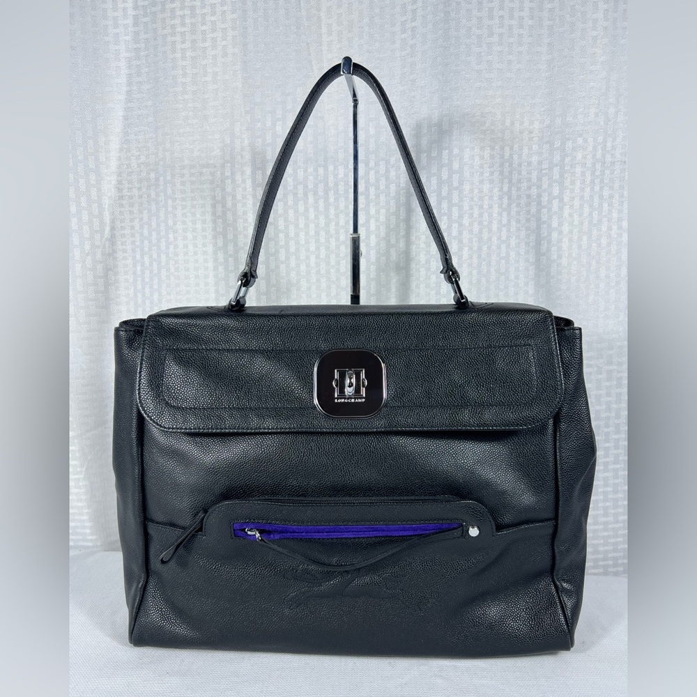 3187: Longchamp Leather Turn-Lock Business Satchel Tote Made in France